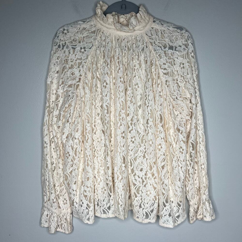 Millie Resort & Travel Long Sleeve Flowy Lace Top Ivory Women's S Bohemian Fairy